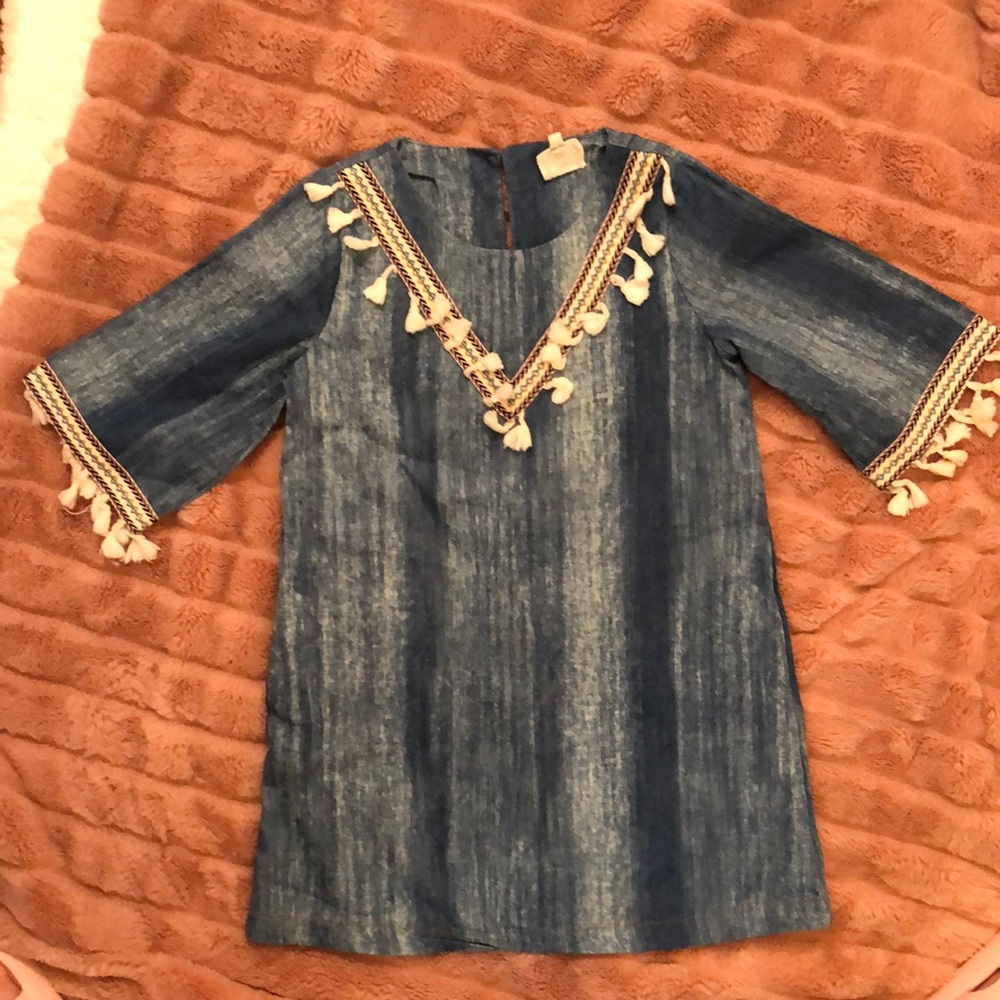 Denim dress with tassel detail